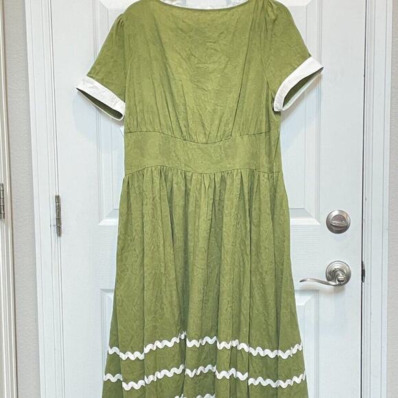 Unique Vintage 1950s Green Boatneck Ricrac Swing DressSz M #28 - Picture 4 of 5